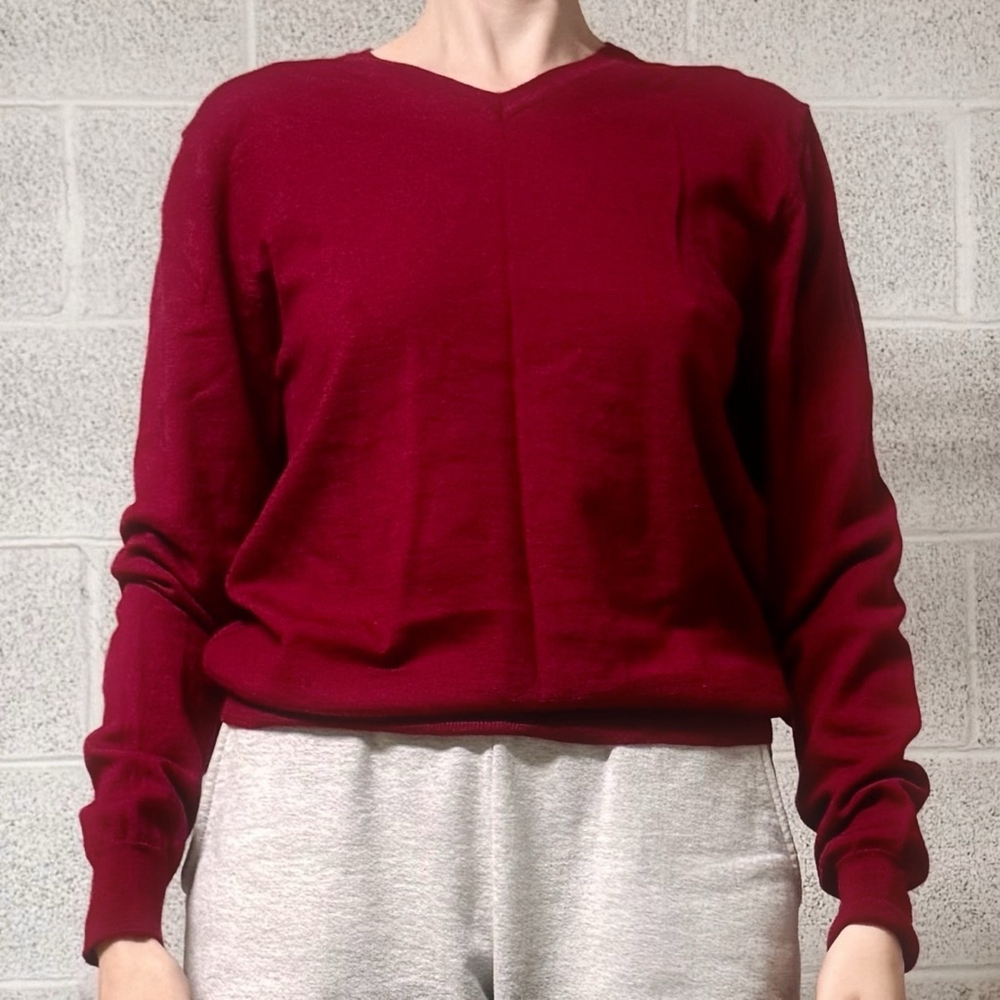 DKNY 100% Merino Wool V-Neck Pullover Long Sleeve Sweater Size L